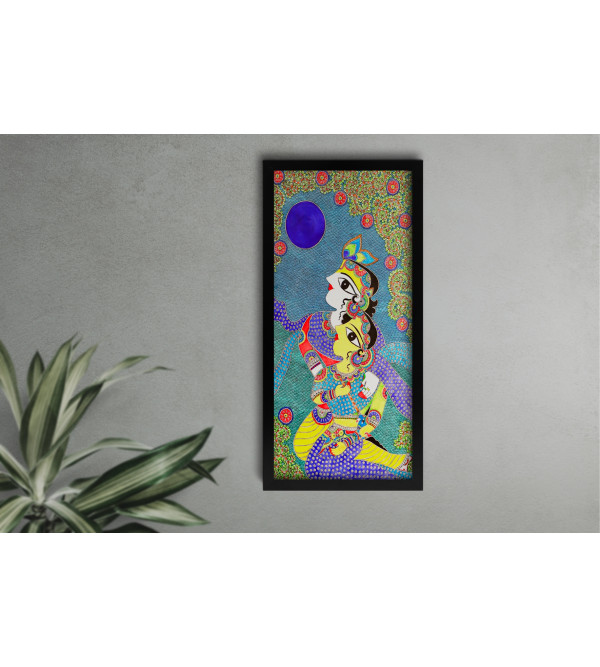 Unveiling The Divine Love Through Radha Krishna In Madhubani Art Painting Unframed