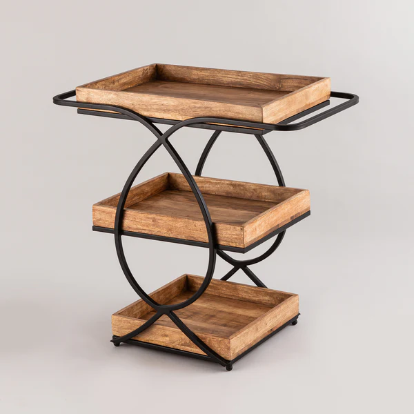 WOODEN & IRON-BASED BAR TROLLEY